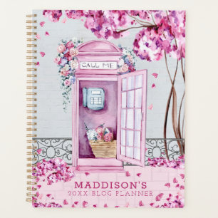 Pink Floral Phone Booth Personalised Blog Planner