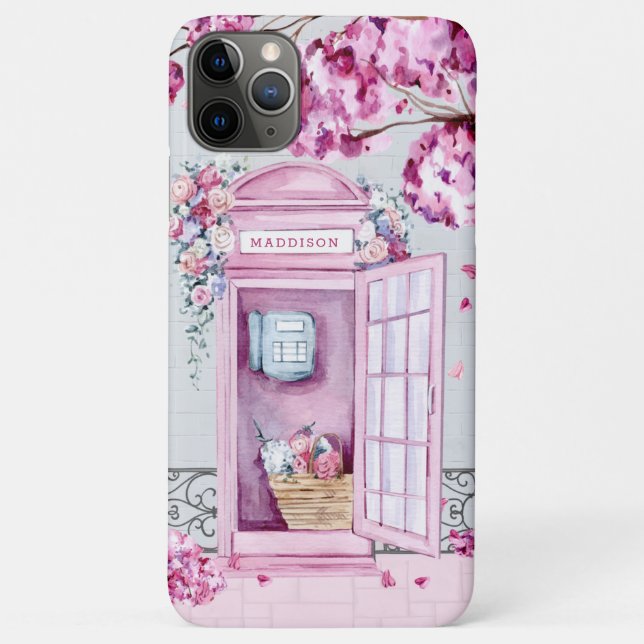 Pink Floral Phone Booth Personalised Case-Mate iPhone Case (Back)