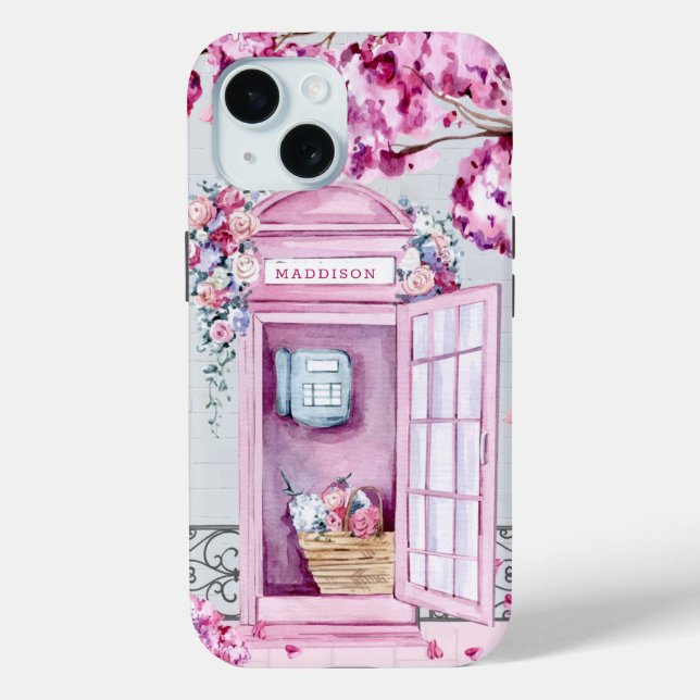 Pink Floral Phone Booth Personalised  Case-Mate iPhone Case (Back)