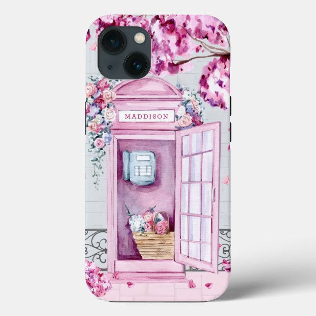 Pink Floral Phone Booth Personalised Case-Mate iPhone Case (Back)