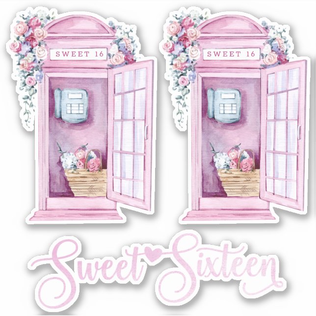 Pink Floral Phone Booth | Sweet 16 (Front)