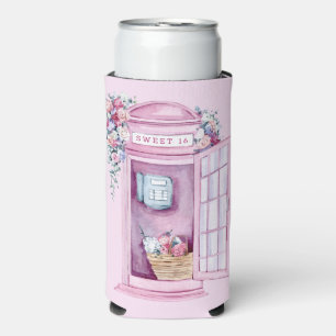 Pink Floral Phone Booth   Sweet 16 Seltzer Can Cooler
