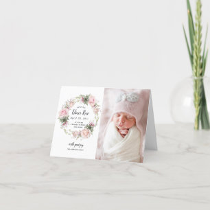 Pink Floral Photo Birth Announcement
