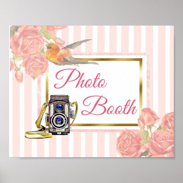 Pink Floral Photo Booth Wedding Sign Poster (Front)