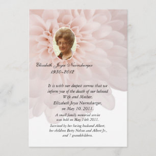 Pink Floral Photo Death Announcement Card