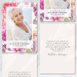 Pink Floral Photo Funeral Sympathy Thank You Card