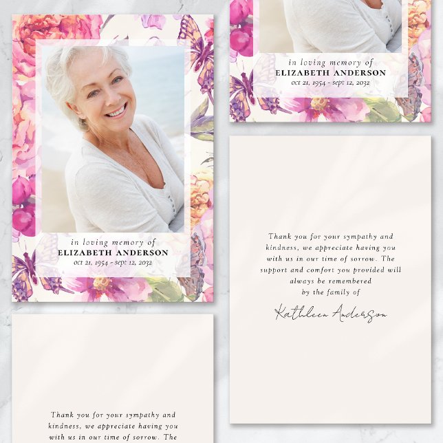 Pink Floral Photo Funeral Sympathy Thank You Card (Creator Uploaded)