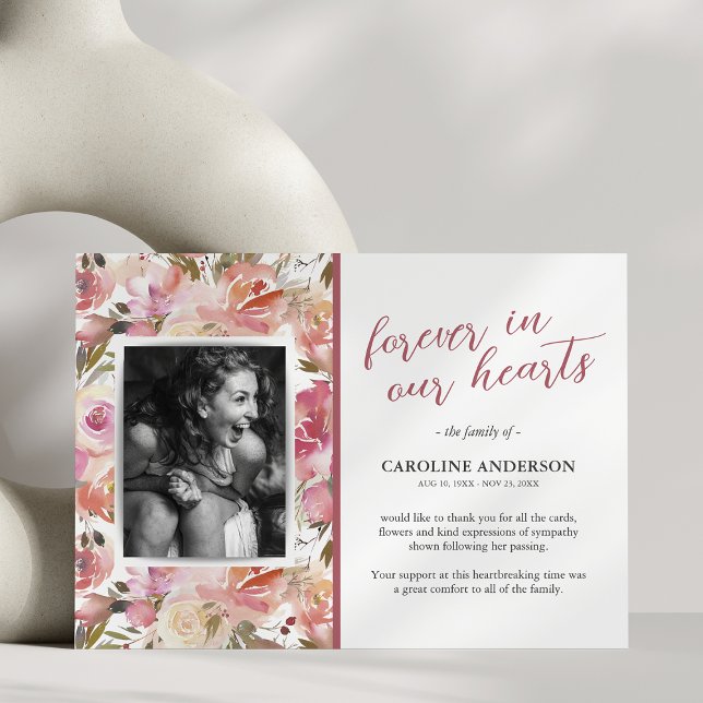 Pink Floral Photo Funeral Thank You Card (Creator Uploaded)