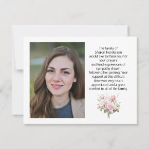 Pink Floral Photo Funeral Thank You Note Card