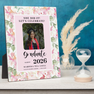 Pink Floral Photo Graduation Party Welcome Plaque