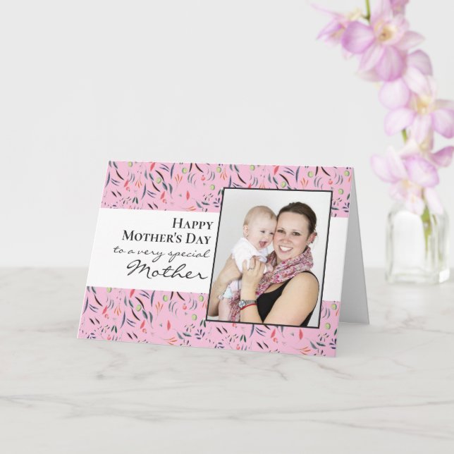 Pink Floral Photo Happy Mothers Day Card (Orchid)