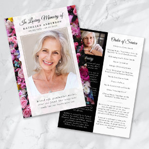 Pink Floral Photo Memorial Service Program Invitation