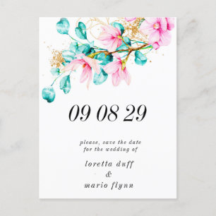 Pink Floral Photo Save the date Postcard