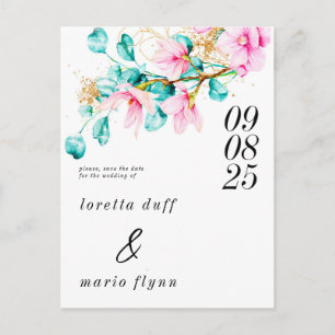 Pink Floral Photo Save the date Postcard
