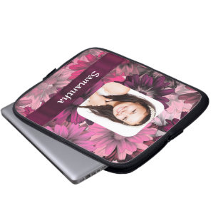 Pink floral photo template laptop sleeve