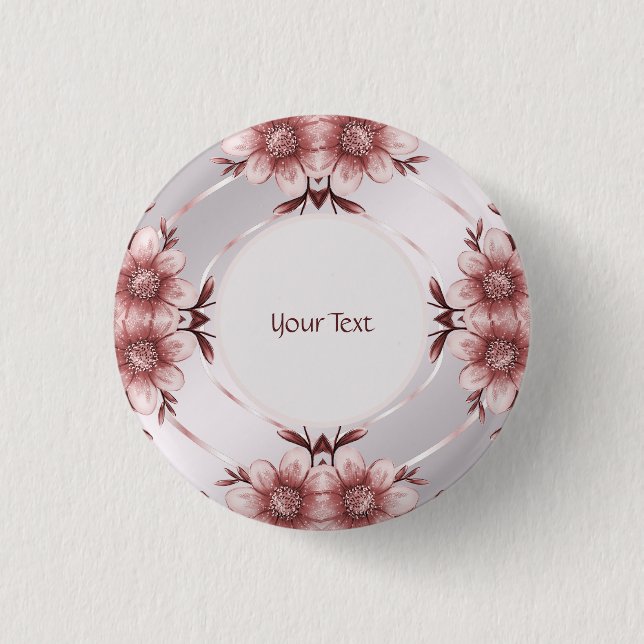 Pink Floral Pinback Button (Front)