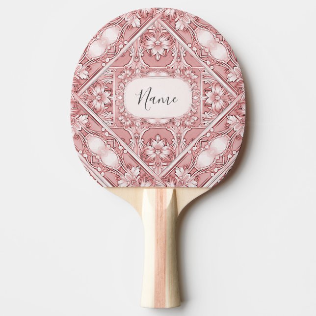 Pink Floral Ping Pong Paddle (Front)