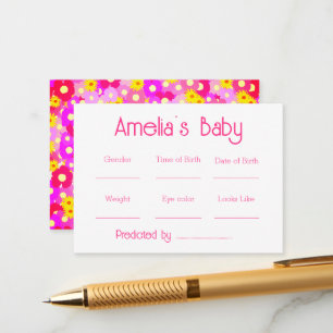 Pink Floral Pink Baby Predictions Game Card