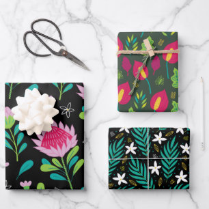 Pink Floral Plant Pattern Wrapping Paper Sheet