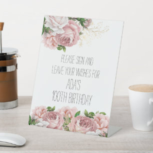Pink Floral Please Sign Leave Wishes Birthday