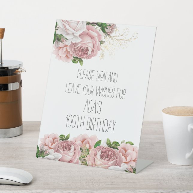 Pink Floral Please Sign Leave Wishes Birthday (In SItu)