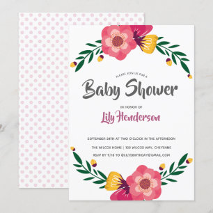 Pink Floral Polka Dot Baby Shower Party Invitation