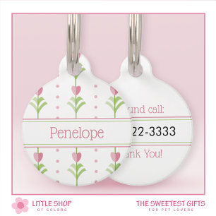 Pink Floral Polka Dot Customisable Pet Tag