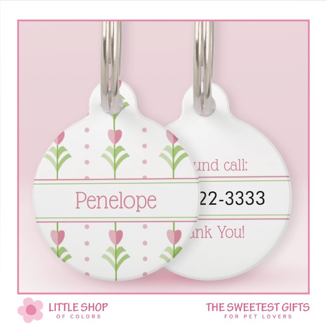 Pink Floral Polka Dot Customisable Pet Tag (Creator Uploaded)