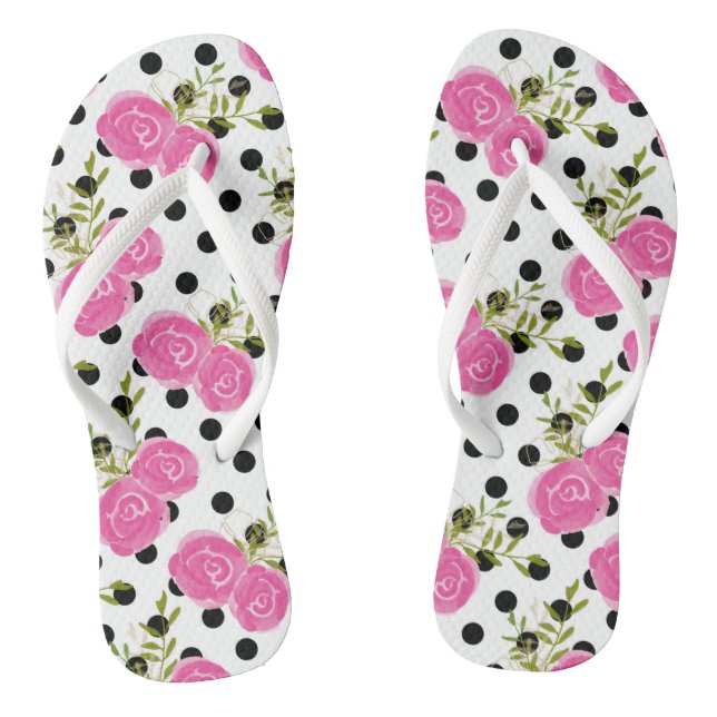 Pink Floral Polka dot Flip Flops (Footbed)