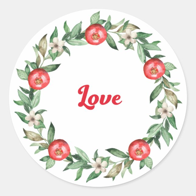 Pink Floral Pomegranate Spiritual Stickers - Love (Front)