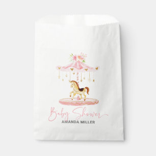 Pink Floral Pony Carousel Baby Shower Typography Favour Bags