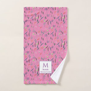 Pink Floral PRECIOUS TO GOD Monogram Hand Towel