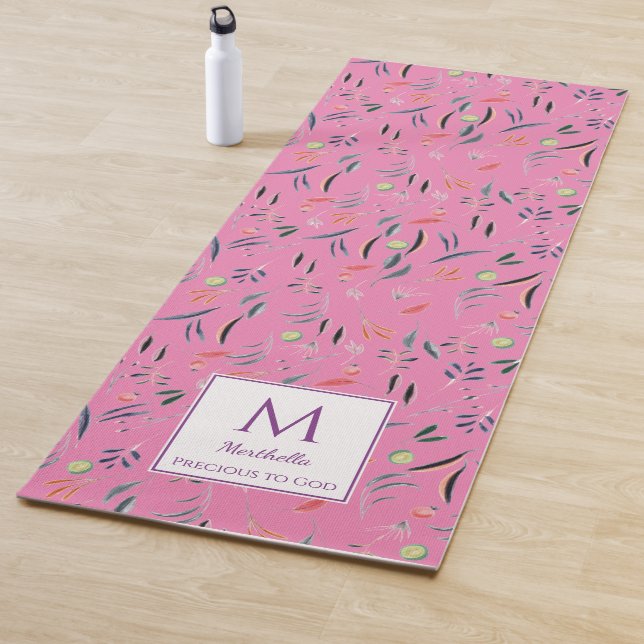 Pink Floral PRECIOUS TO GOD Personalised Monogram Yoga Mat (In Situ)