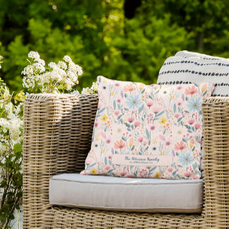 Pink floral pretty pattern name personalised  cushion