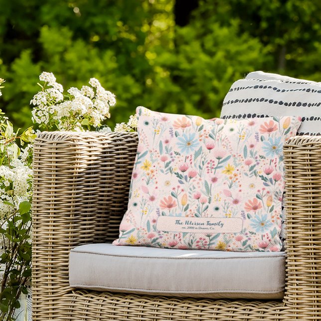 Pink floral pretty pattern name personalised  cushion (Creator Uploaded)