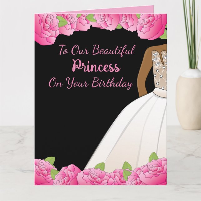 Pink Floral Princess African American Daughter  Card (Front)