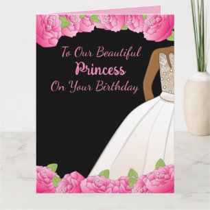 Pink Floral Princess African American Daughter  Card