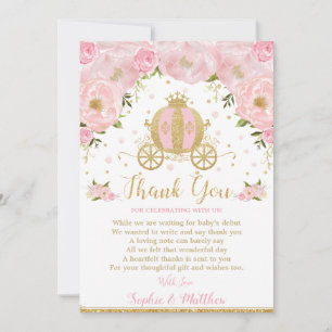 Pink Floral Princess Baby Shower Pumpkin Carriage Thank You Card