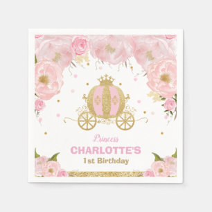 Pink Floral Princess Carriage Birthday Baby Shower Napkin