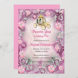 Pink Floral Princess Enchanted 1st Birthday Invitation
