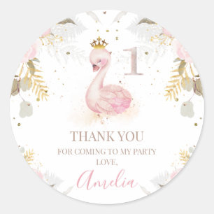 Pink Floral Princess Swan 1st Birthday Sticker