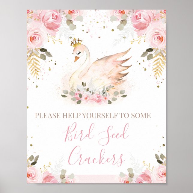 Pink Floral Princess Swan Birthday Party Sign (Front)