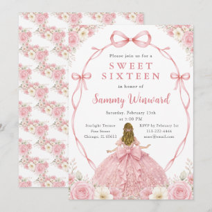 Pink Floral Princess Sweet Sixteen Birthday Party Invitation