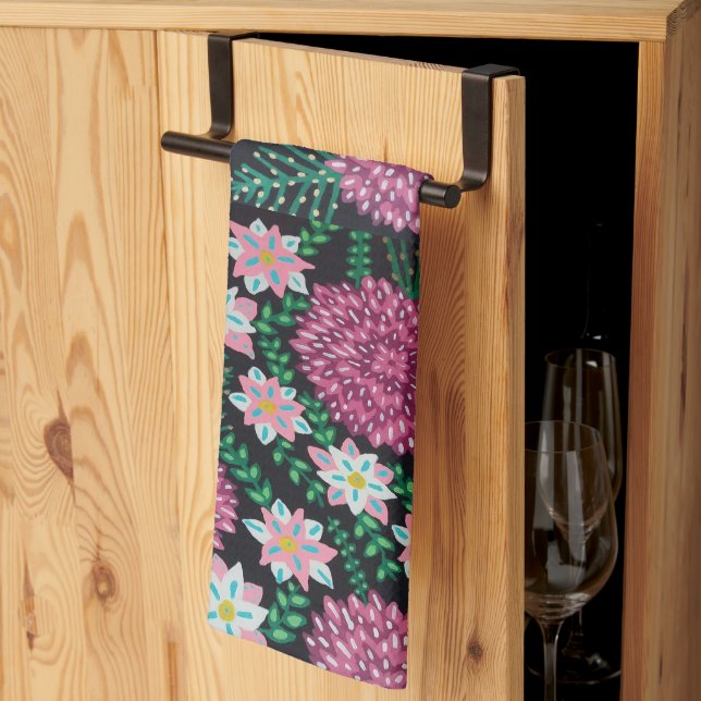 Pink Floral Print  Tea Towel (Thirds Fold)