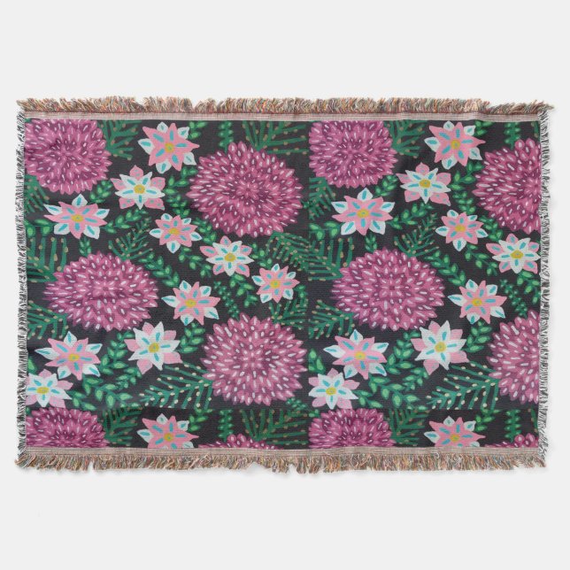 Pink Floral Print  Throw Blanket (Front)