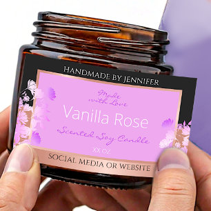 Pink Floral Product Labels Black and Rose Gold