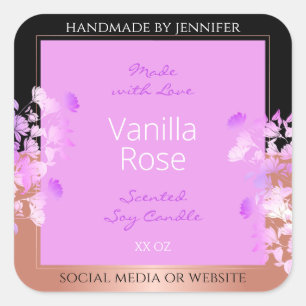 Pink Floral Product Labels Black and Rose Gold