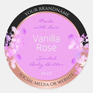 Pink Floral Product Labels Black and Rose Gold