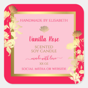 Pink Floral Product Packaging Labels Gold Frame