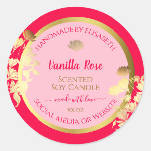 Pink Floral Product Packaging Labels Gold Frame
